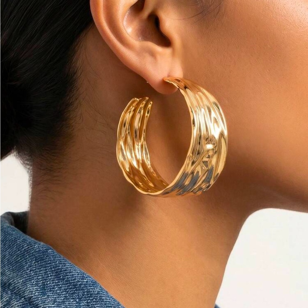 Textured Gold Hoop Earrings for Women